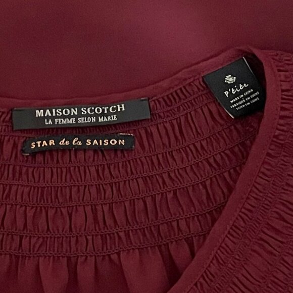 Maison Scotch Star de la Saison Small Burgundy Scalloped Sleeve Blouse EUC - Picture 5 of 7